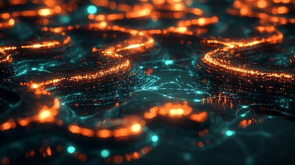 Wall Mural - Abstract rendering of glowing orange and cyan winding structures
