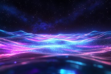 Wall Mural - Abstract landscape with cosmic ocean and starry sky background