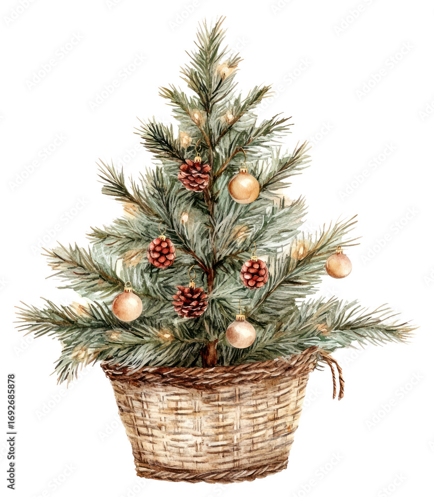 PNG Christmas Tree in a basket christmas tree decoration. Stock ...