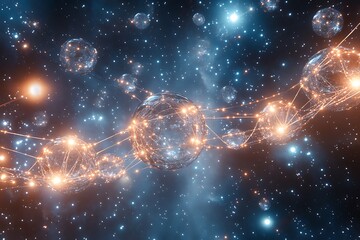 Wall Mural - Glowing orbs connected by lines against a starry night sky view