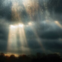 Wall Mural - Rainy sky with scattered light breaking through