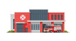 © The blitz - Fire Station Modern Facility with a Fire Truck Ready for Emergency Response in Flat Design