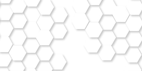 Wall Mural - 	
Abstract pattern hexagonal white technology line paper background. Hexagonal grid tile mosaic structure mess cell design. white and gray hexagon honeycomb football geometric copy space business text