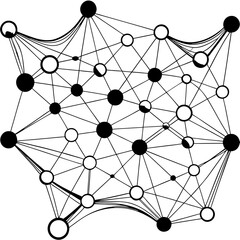 Abstract technology background with a 3D network connection of interconnected spheres and a web of global communication