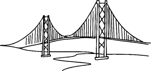 Minimalist line art illustration of a bridge silhouette for artistic design
