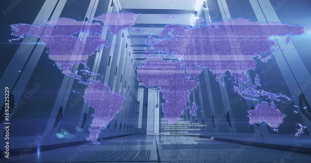 Projecting holographic world map in data center with server racks ...