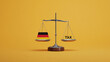 © จรัญ กาษาวัต - German Tax Burden: Balance Scale with Flag and 'TAX' on Yellow Background