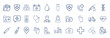 © Jayanto - Medical healthcare line icon set. Vector pictograms of stethoscope, thermometer, syringe, pill, medicine, emergency, cross, heart, blood test, ambulance, bed, telehealth, thin linear. vector eps file
