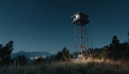  Watchtower at night under starry sky