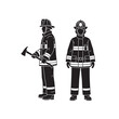 © MODINA - Male and female firefighter silhouette with helmet and axe