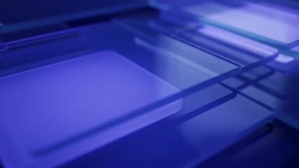 Abstract Glass Layers Shifting in Blue Light - Modern Tech Background