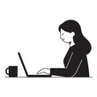 © MODINA - Woman working on laptop with coffee mug silhouette design