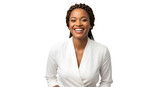 Confident Black Woman Smiling with Braids in White Blouse Isolated on Transparent Background