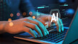 © Prosenjit - AI Interaction: Human hands interact with AI interface on a sleek laptop, suggesting innovation.