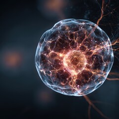 Wall Mural - Illuminating Electricity Sphere: Abstract Background of Dark Matter with Thunder and Blue Sparks
