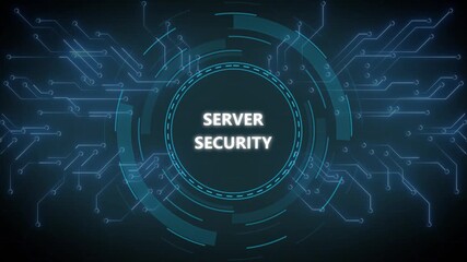 Animated server security concept with circuit board and modern technology design.