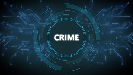 Crime concept visualization with glowing digital circuitry and technological background