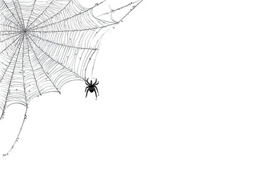 Detailed spiderweb against a black backdrop.  A complex, intricate web, with fine threads radiating outward from a central point