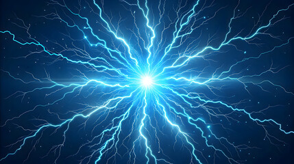 Bright blue lightning burst radiating outwards on dark blue background