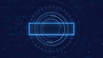 Futuristic digital interface with circular HUD and glowing blue rectangle for data display technology