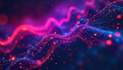 Close-up of vibrant, flowing digital data streams; abstract representation of electronic information flow, binary code, and network connectivity , circuit, digital art, technology background