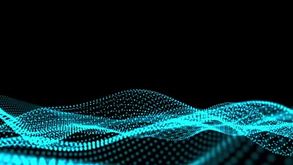 Abstract black background of points. Falling cyber particles. Big data stream. Wave of particles. Seamless loop. 3d rendering