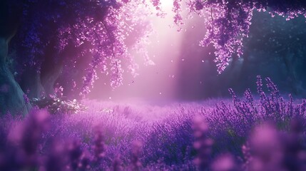 gorgeous violet blossoms shining against blurred dreamy floral backdrop picture