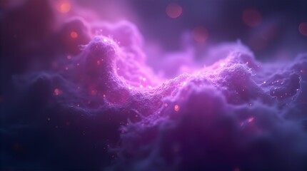 Wall Mural - Vibrant purple and violet cosmic nebula with sparkling dust and soft orange bokeh lights, an ethereal dreamy cloud formation in deep space, abstract fantasy art.