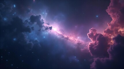 Wall Mural - Stunning vibrant cosmic nebula featuring swirling blue and magenta gas clouds, sparkling stars, and a luminous core, an ethereal space fantasy background wallpaper.