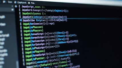 Colorful code editor screen with JavaScript programming language, software development, web application closeup, modern technology, digital workspace, creative coding, focused innovation