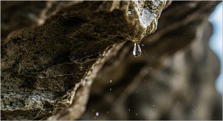 Macro Detail of Water Droplet on Fossilized Coral Limestone on Kakaban Island