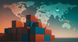 © Omar Studio - Global Trade Interconnected Logistics Network with Shipping Containers and World Map