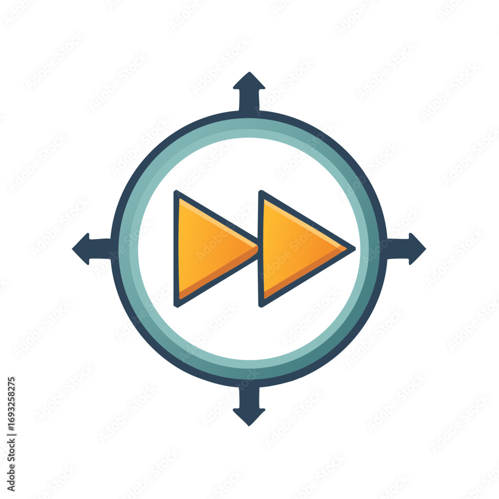 Fast Forward Play Button Symbol with Directional Arrows on Compass ...