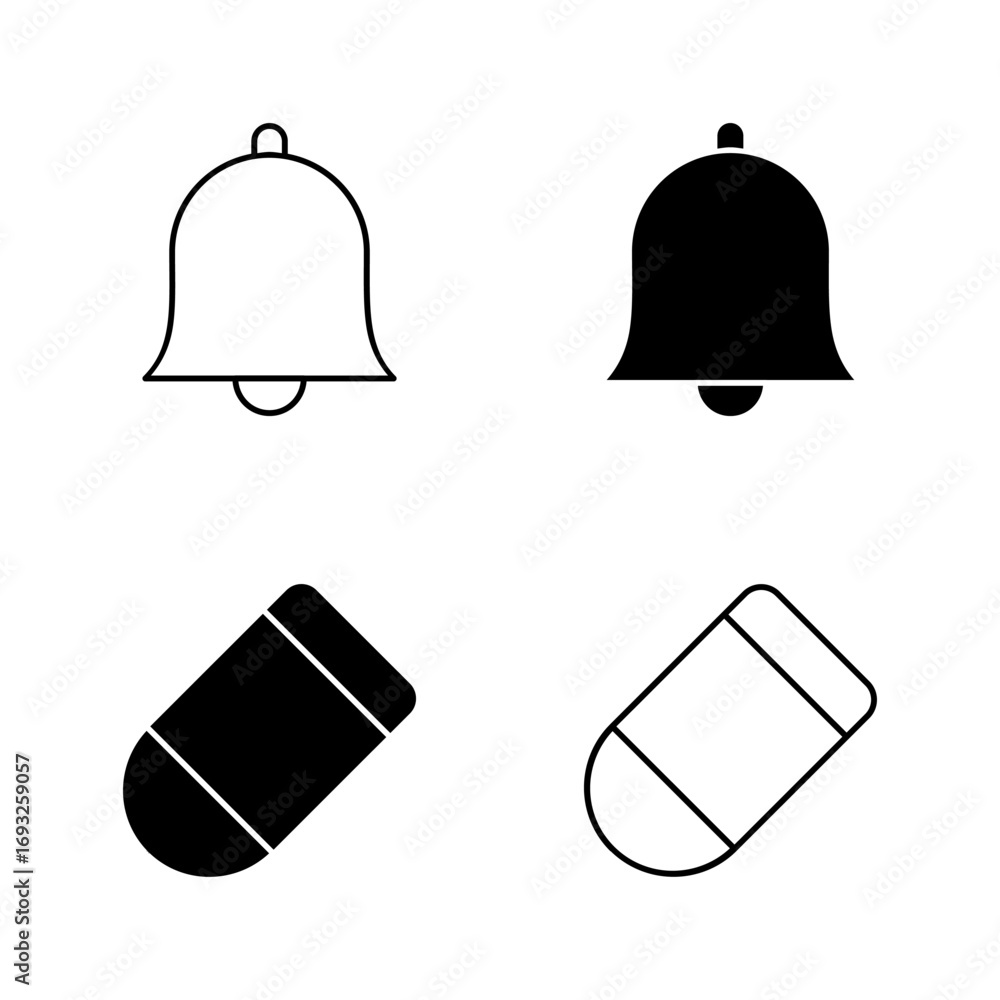 Vektor Bell and Eraser Icons – Notification and Correction Symbol in ...