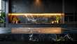 © Win Warinton - Black marble countertop with golden veins in modern kitchen with dark cabinets and warm under cabinet lighting