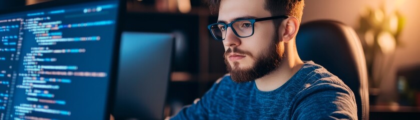 Focused Programmer Coding on Screen,developer ,coding
