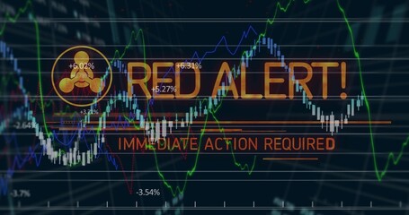 Wall Mural - Displaying warning overlay graphic on trading platform interface, with trends and candlestick bars