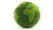 © Sebastian Visuals - Environmental concept of moss-covered globe representing ecological conservation, renewable energy, climate awareness, and sustainable green future on white background