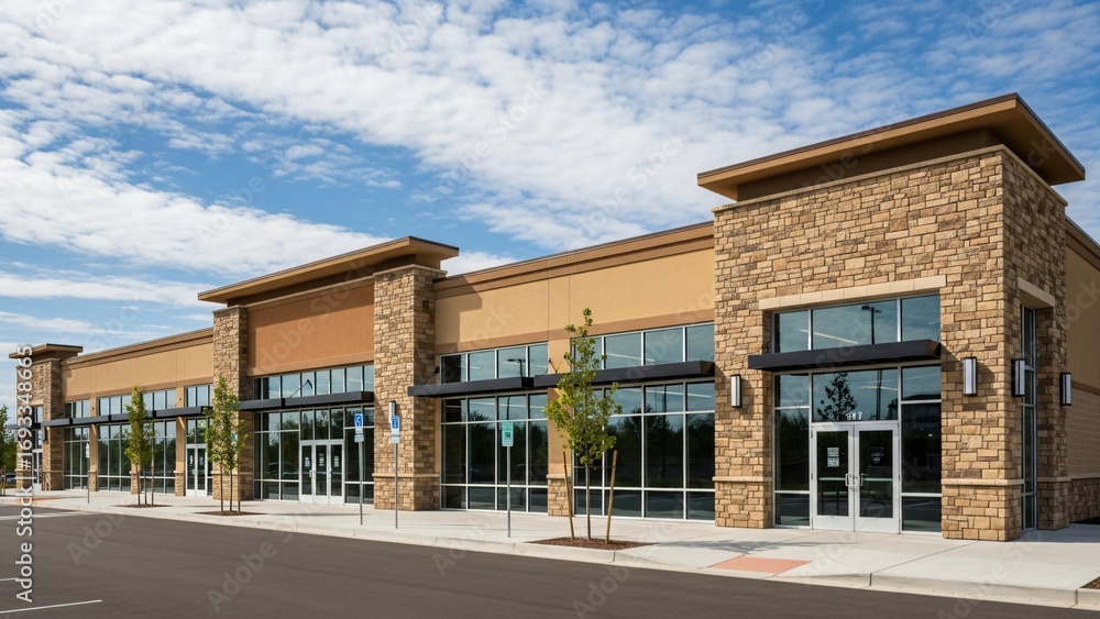 Front Store Texture Modern retail storefront with stone accents and large windows Stock ...