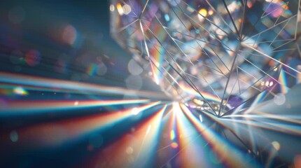 Close up of a diamond reflecting light with a blue background and bokeh effect creating shine