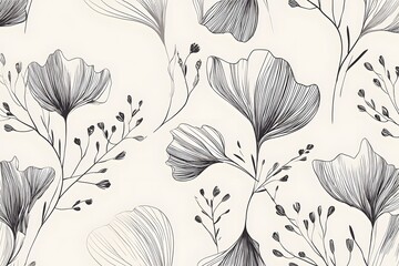 Naklejka na meble 흑백 플로럴 라인 드로잉 패턴