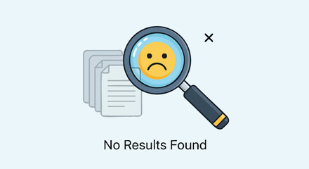 An illustration of a web search page with a magnifying glass and a sad face, indicating 