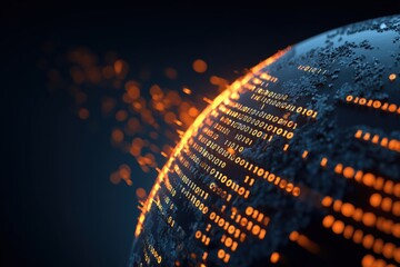 Wall Mural - digital globe with binary code and data flowing, representing global connectivity and digital transf