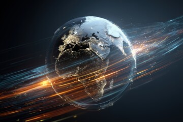 Wall Mural - digital earth globe surrounded by glowing data streams, symbolizing global connectivity and the spee