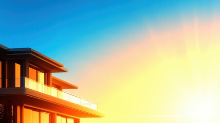 Wall Mural - Modern architectural design of a house at sunset, showcasing vibrant colors and serene atmosphere