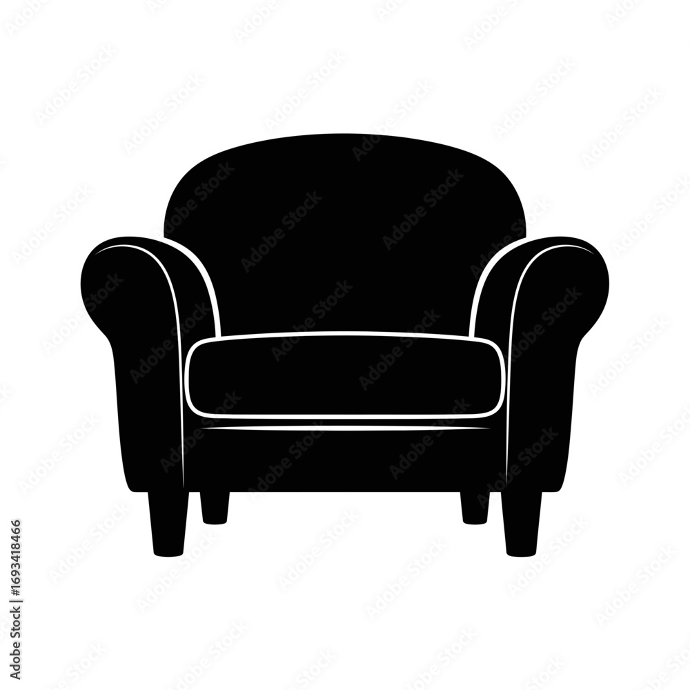 Vector art of black armchair, a comfortable and stylish piece of furniture for any room, perfect for relaxation and seating