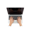 © Creative Design - Hands typing on a laptop keyboard from an aerial view showcasing digital communication and remote work. transparent background