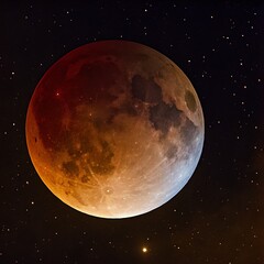 Wall Mural - This stunning AI-generated image captures a lunar eclipse, showcasing the Moon bathed in a dramatic reddish-orange glow, commonly referred to as a 