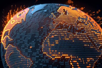 Wall Mural - digital globe with binary code and data flowing, representing global connectivity and digital transf