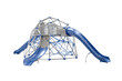 © Isolated Stock - A modern blue and gray playground climbing structure with slides.